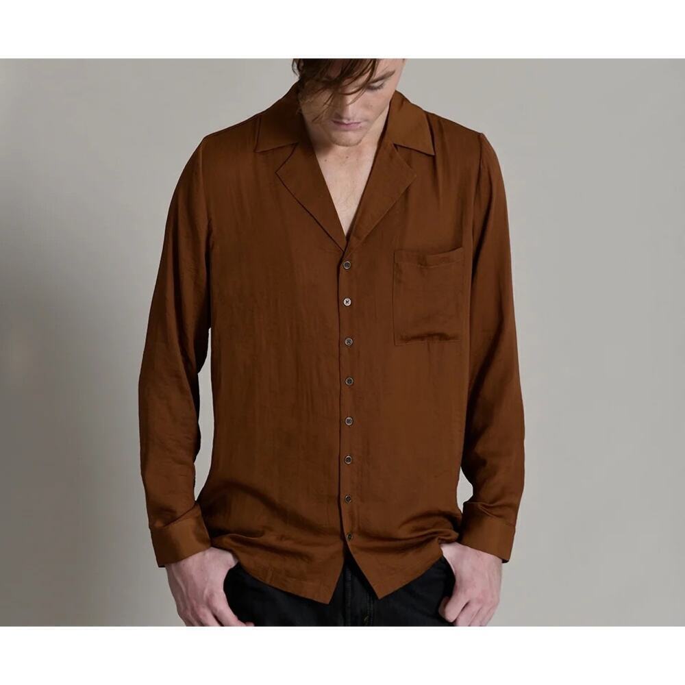 One Teaspoon Man Faux Silk Long Sleeve‎ Shirt Size Med NWT